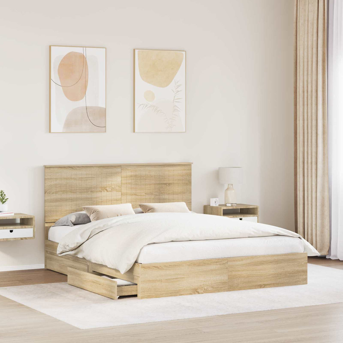 vidaXL Storage Bed with Drawer Sonoma Oak 160 x 200 cm Engineered Wood 3