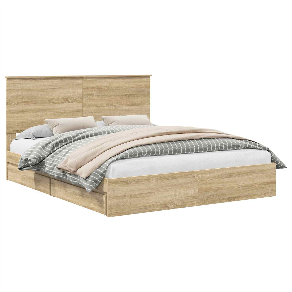 vidaXL Storage Bed with Drawer Sonoma Oak 160 x 200 cm Engineered Wood 2
