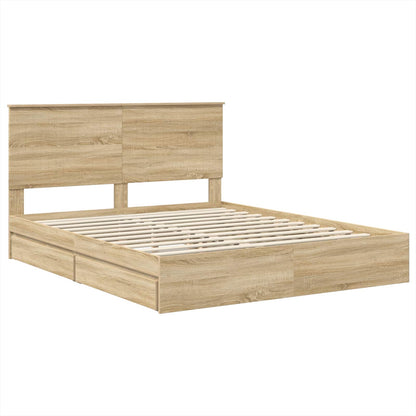 vidaXL Storage Bed with Drawer Sonoma Oak 160 x 200 cm Engineered Wood 4