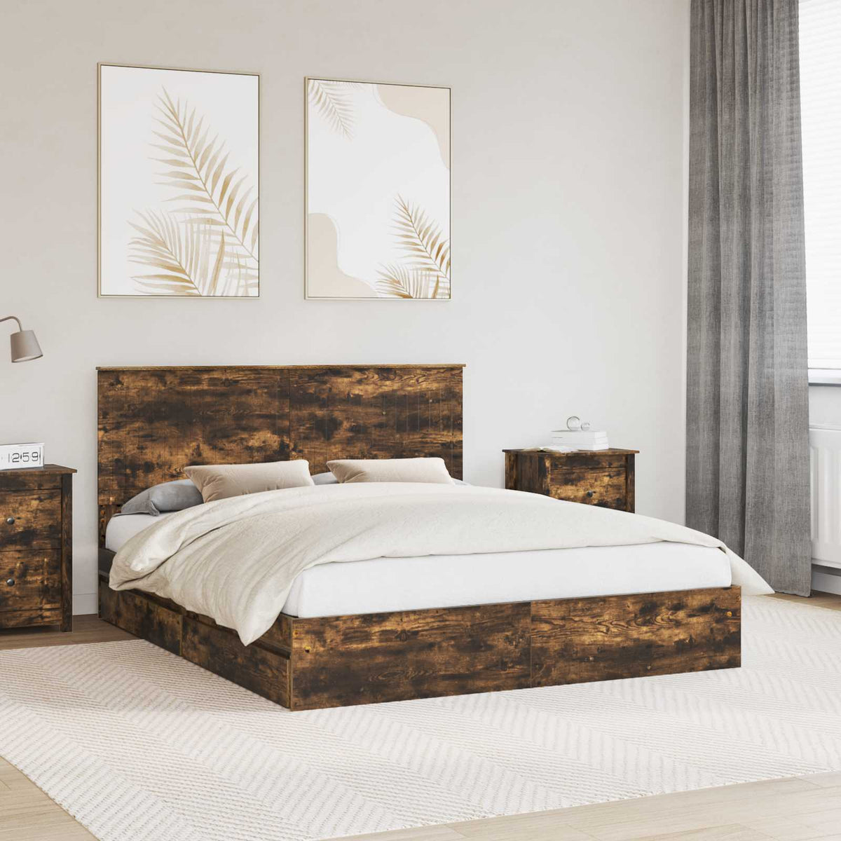 Storage Bed Engineered Wood Length 200 cm Smoked Oak 160 cm