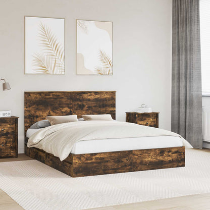 Storage Bed Engineered Wood Length 200 cm Smoked Oak 160 cm