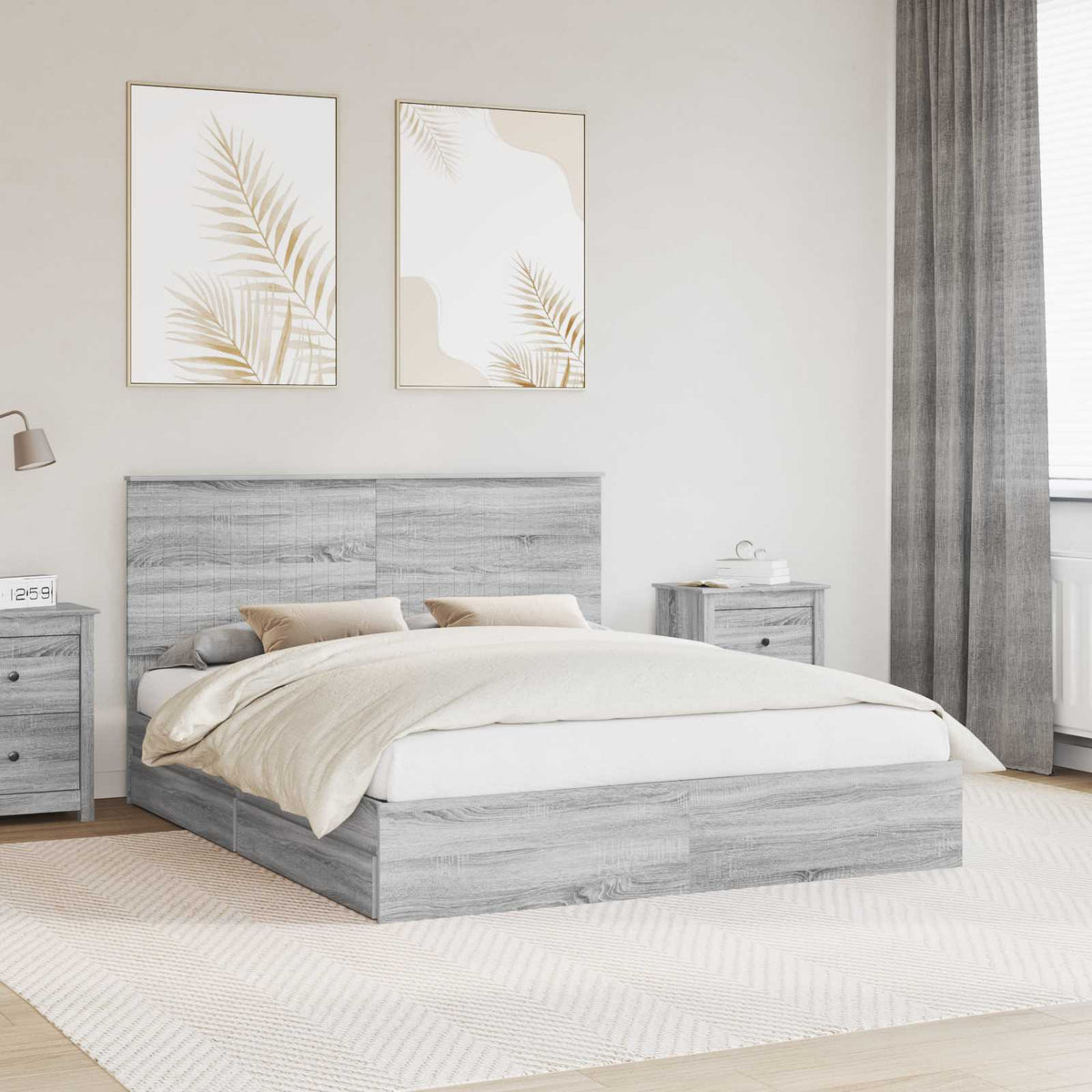 vidaXL Storage Bed Grey Sonoma 160 x 200 cm Engineered Wood 1
