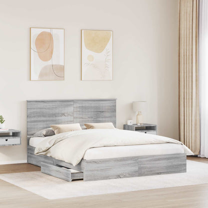 vidaXL Storage Bed Grey Sonoma 160 x 200 cm Engineered Wood 3