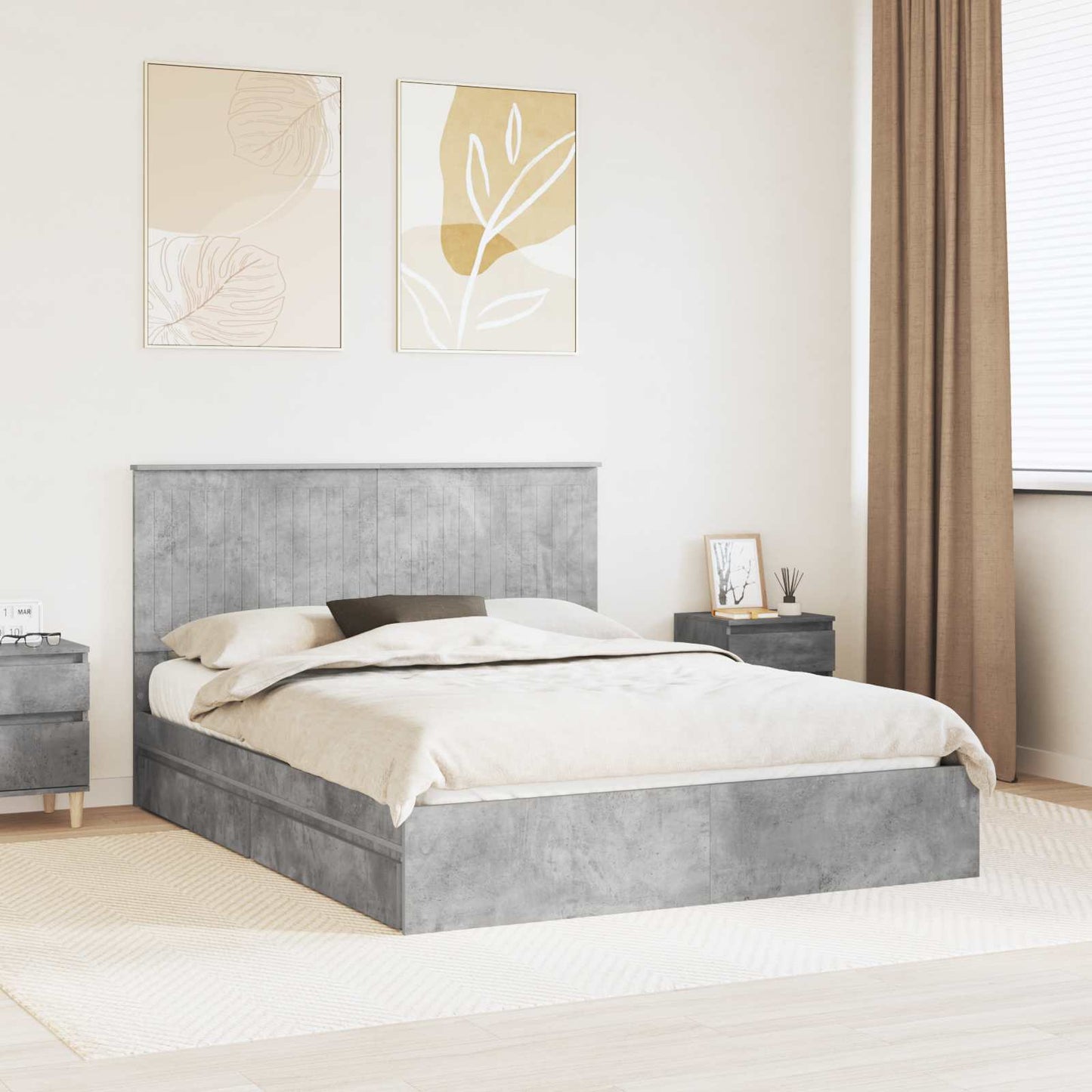vidaXL Storage Bed Concrete Grey 150 x 200 cm Engineered Wood 1