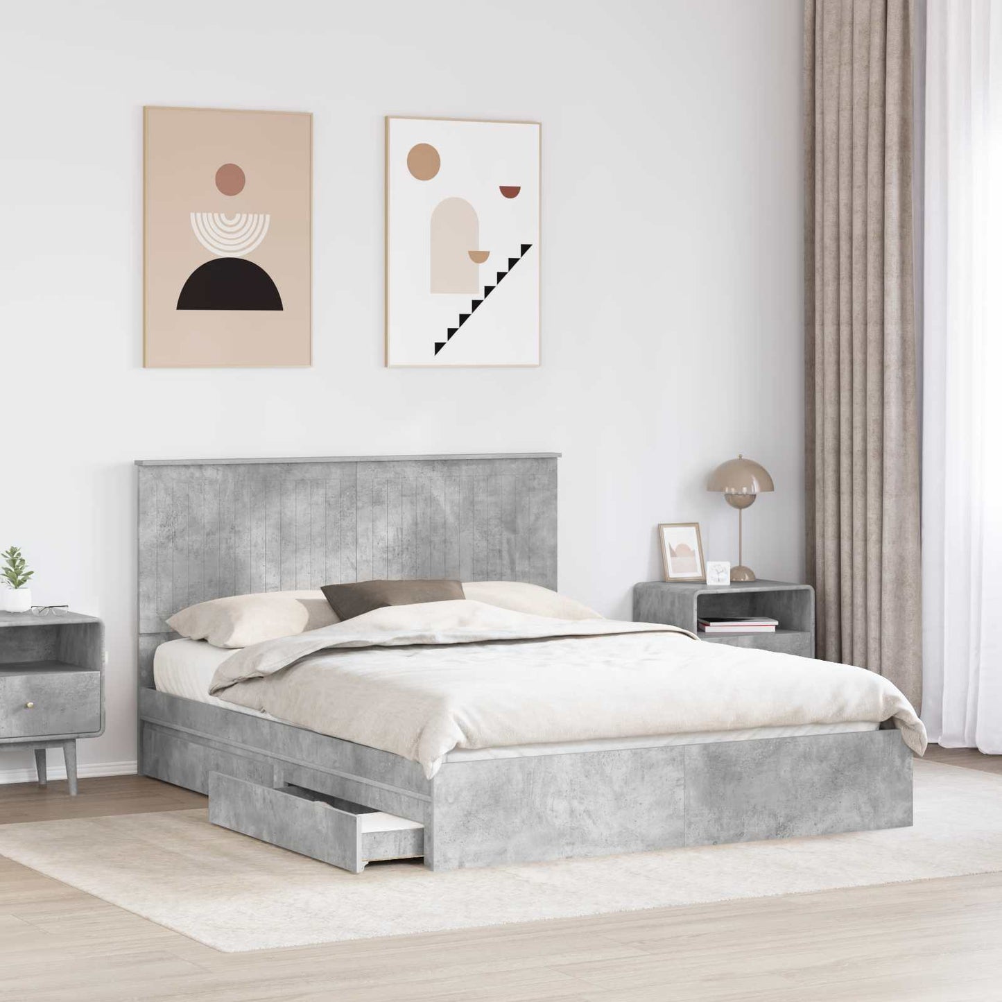 vidaXL Storage Bed Concrete Grey 150 x 200 cm Engineered Wood 3