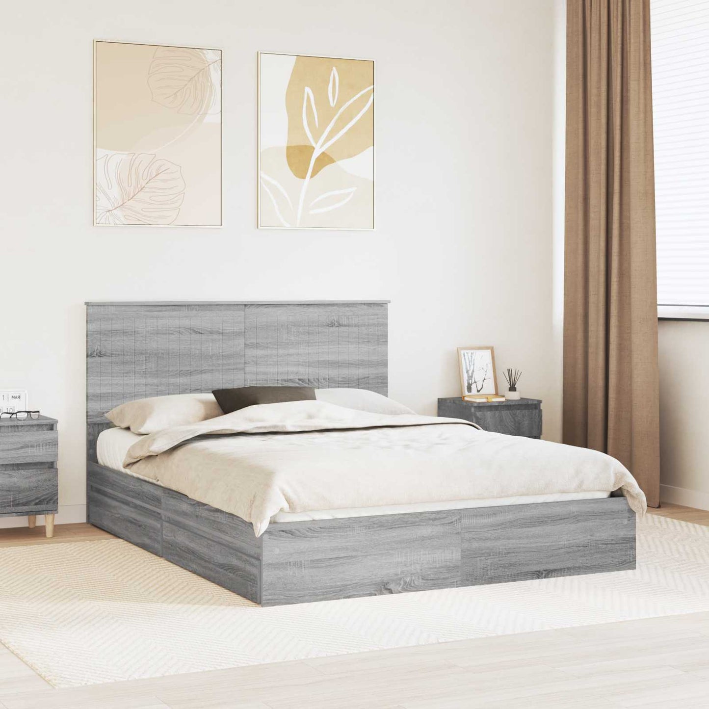 vidaXL Storage Bed Grey Sonoma 150 x 200 cm Engineered Wood 1