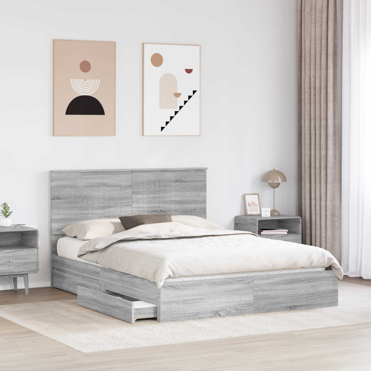 vidaXL Storage Bed Grey Sonoma 150 x 200 cm Engineered Wood 3