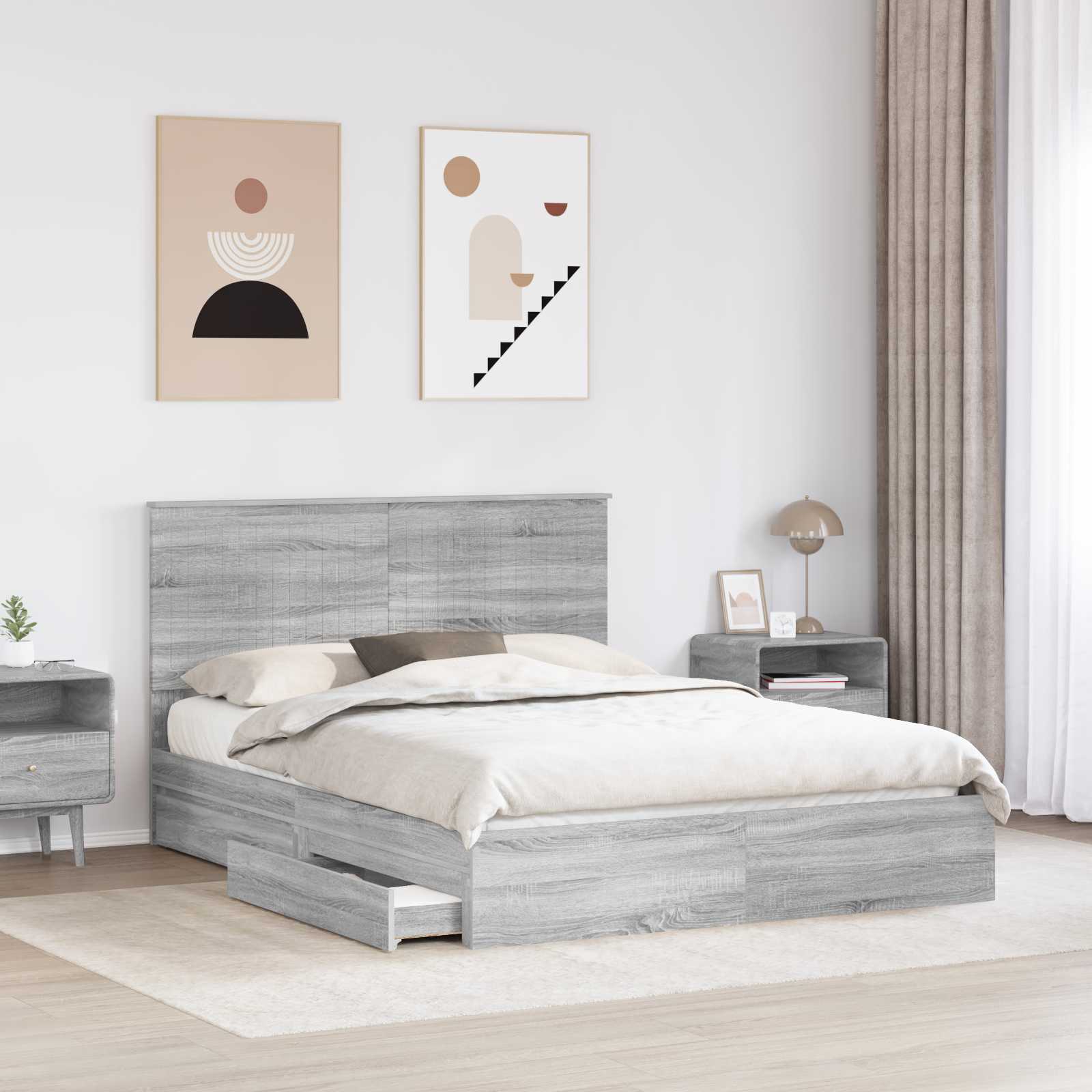 vidaXL Storage Bed Grey Sonoma 150 x 200 cm Engineered Wood 3