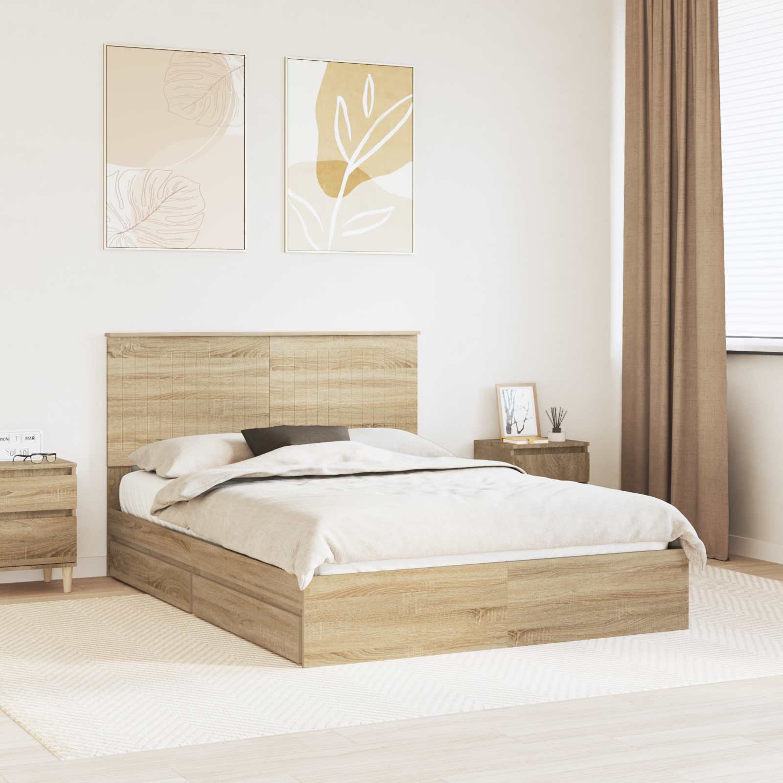 vidaXL Storage Bed with Drawer Sonoma Oak 140 x 200 cm Engineered Wood 1