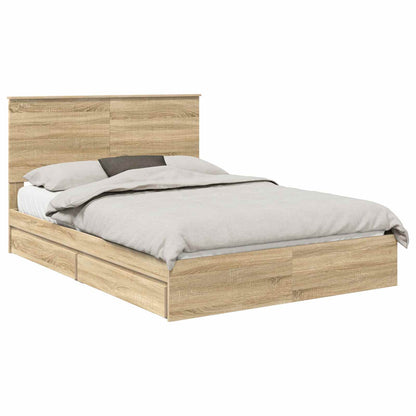 vidaXL Storage Bed with Drawer Sonoma Oak 140 x 190 cm Engineered Wood 2