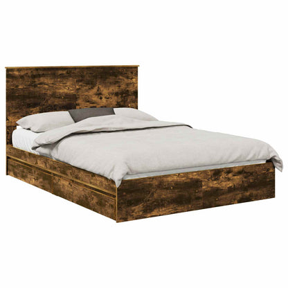 vidaXL Storage Bed with Drawer Smoked Oak 135 x 190 cm Engineered Wood 2