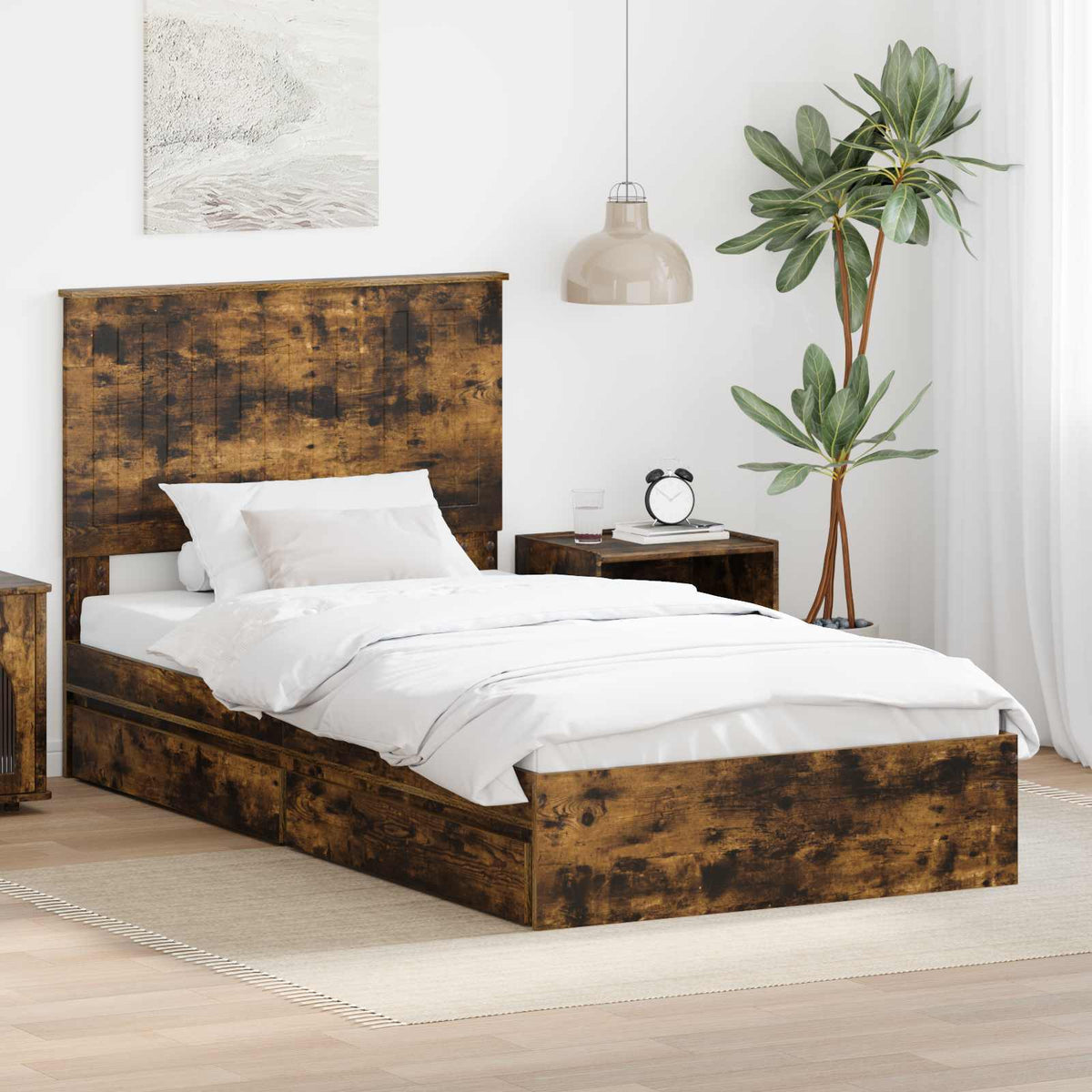Storage Bed Engineered Wood Length 200 cm Smoked Oak 100 cm