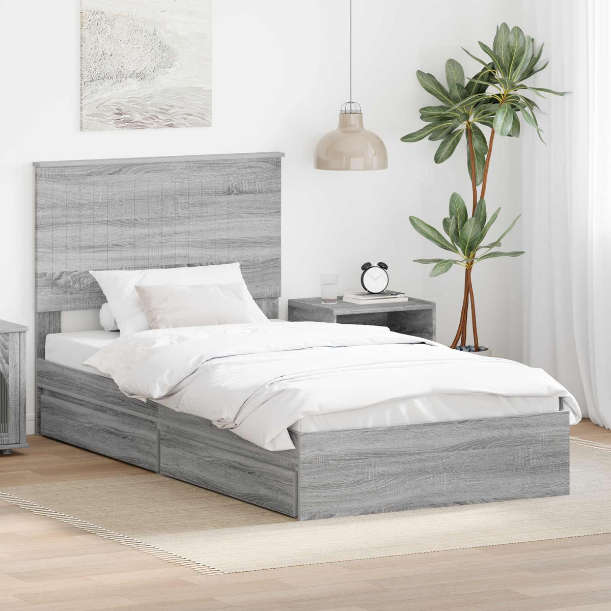 vidaXL Storage Bed Engineered Wood Length 200 cm Grey sonoma