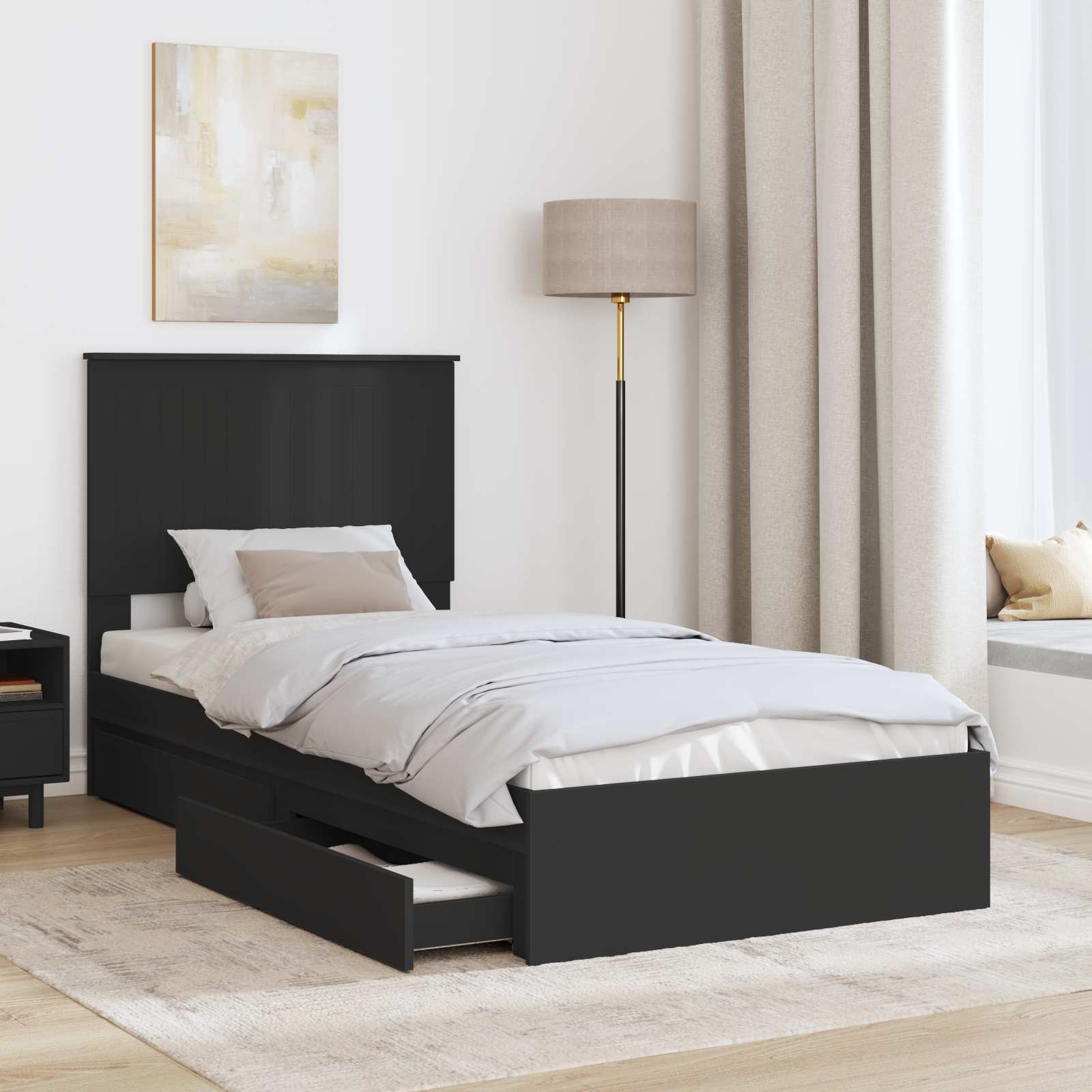 vidaXL Storage Bed with Drawer Black 90 x 190 cm Engineered Wood 3
