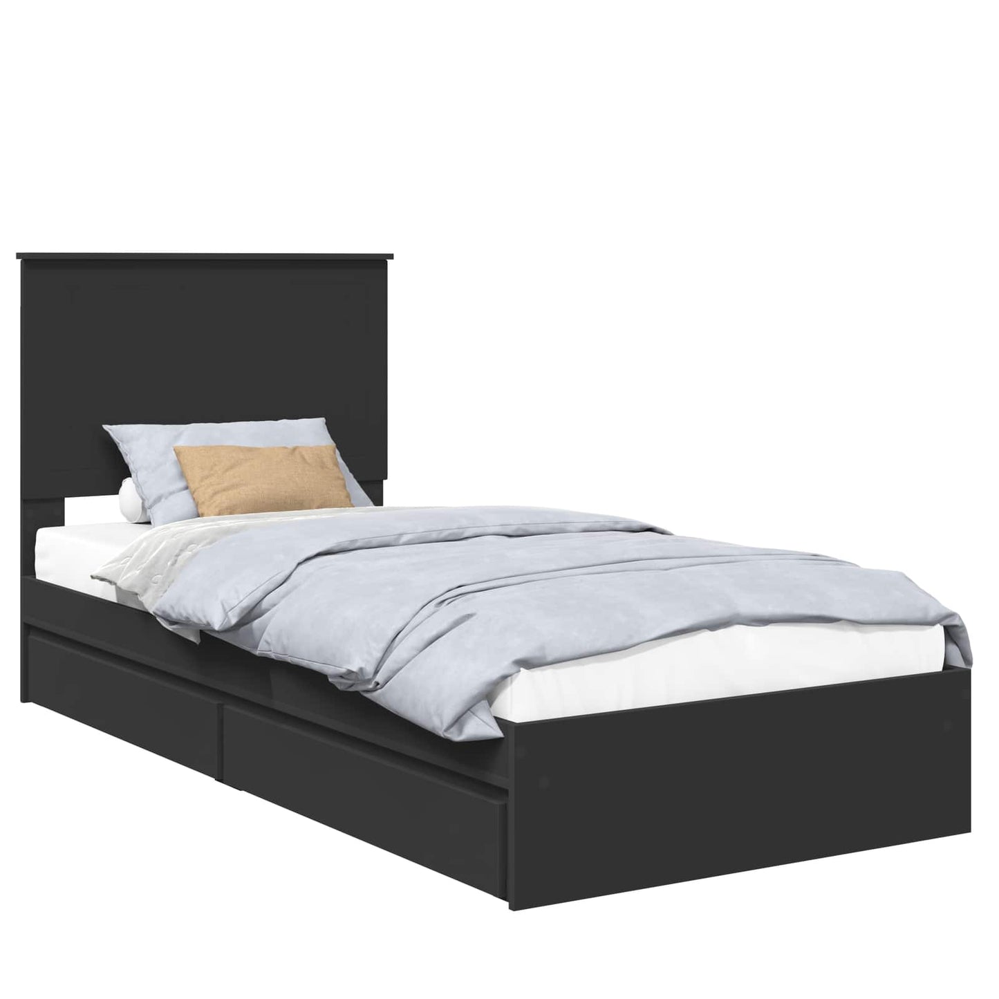 vidaXL Storage Bed with Drawer Black 90 x 190 cm Engineered Wood 2