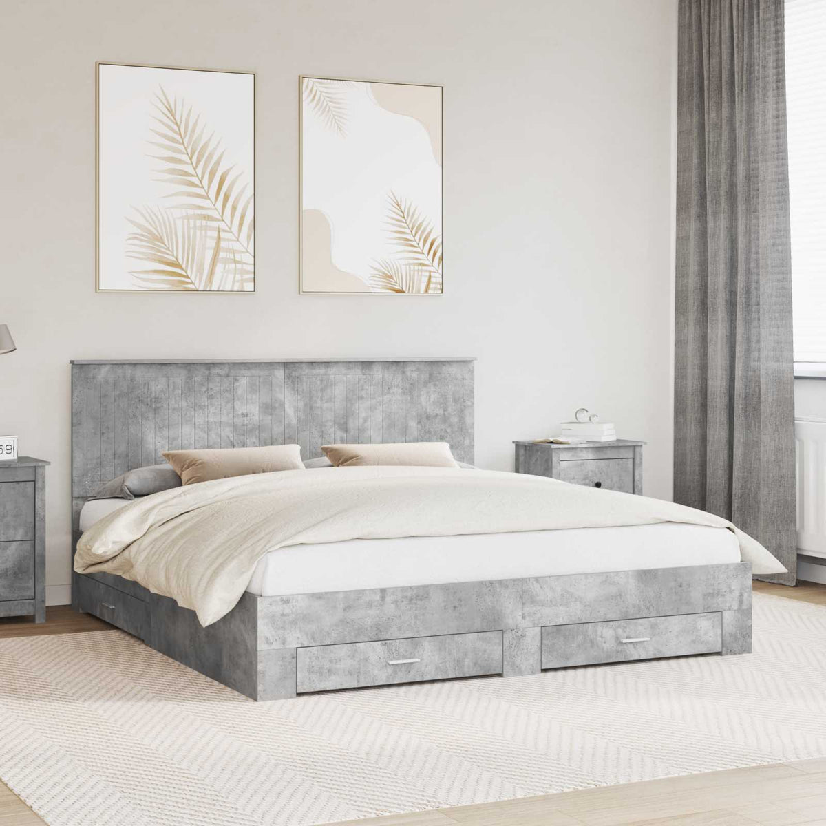 vidaXL Bed Frame Concrete Grey 180 x 200 cm Engineered Wood 1