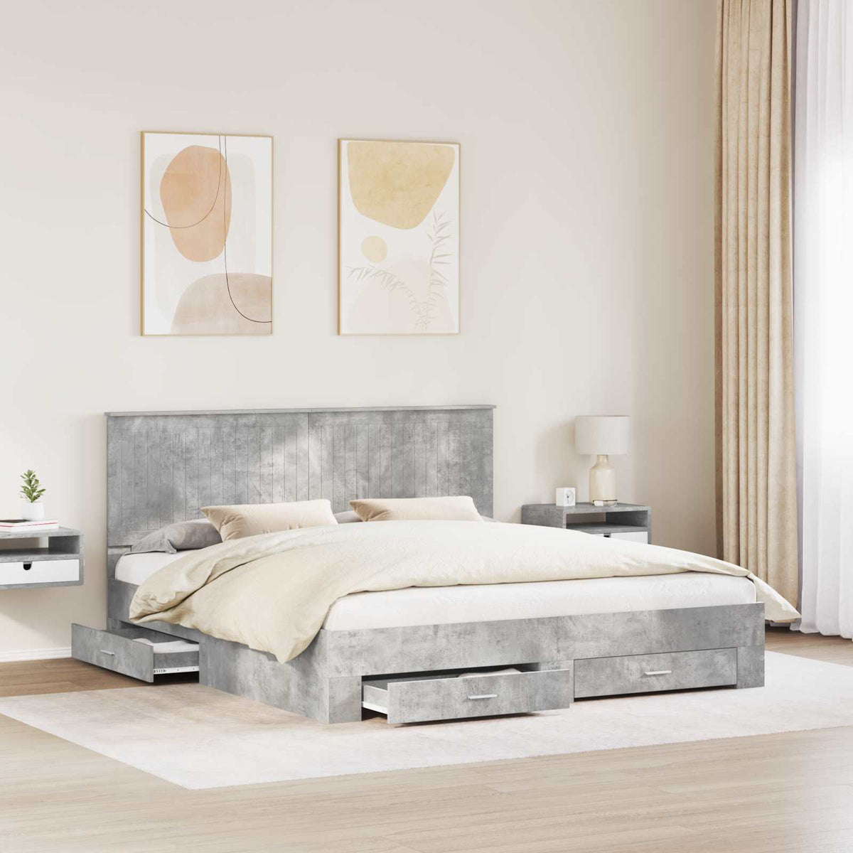 vidaXL Bed Frame Concrete Grey 180 x 200 cm Engineered Wood 3