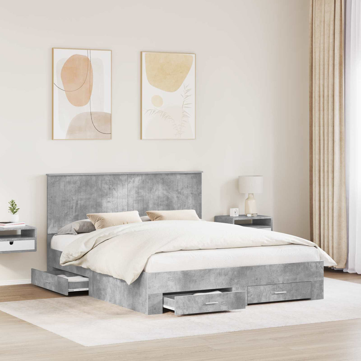 vidaXL Bed Frame Concrete Grey 160 x 200 cm Engineered Wood 3