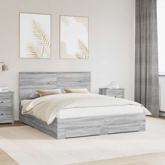 vidaXL Bed Frame with Drawer Grey Sonoma 160 x 200 cm Engineered Wood 1