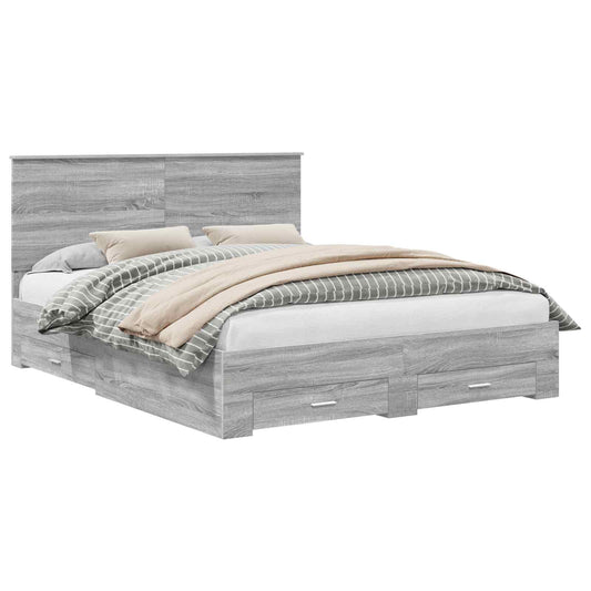 vidaXL Bed Frame with Drawer Grey Sonoma 160 x 200 cm Engineered Wood 2