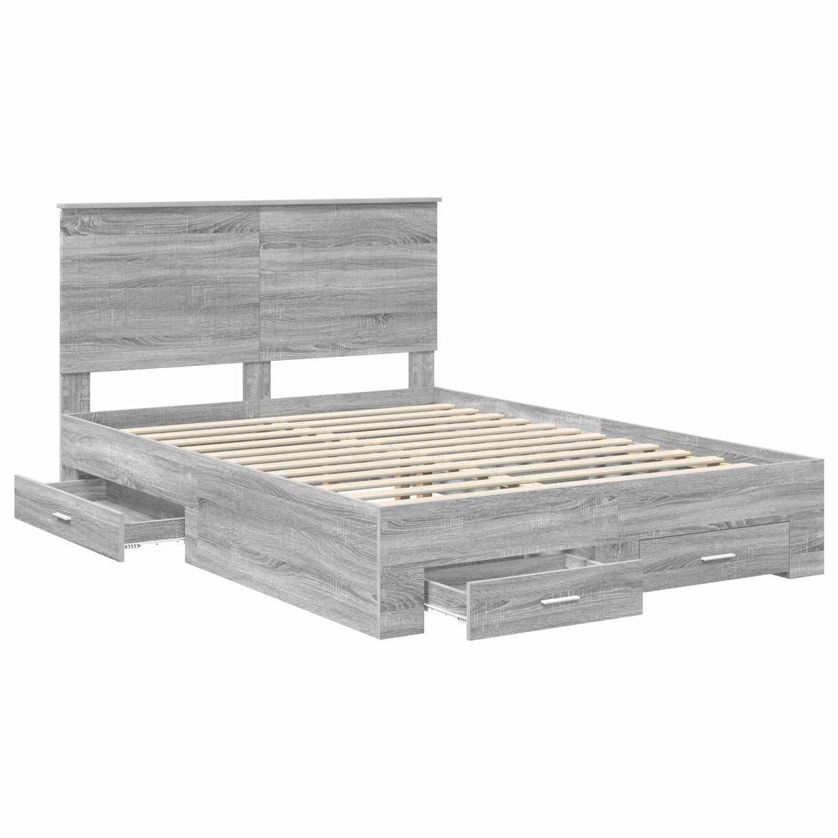 vidaXL Bed Frame with Drawer Grey Sonoma 140 x 200 cm Engineered Wood 5