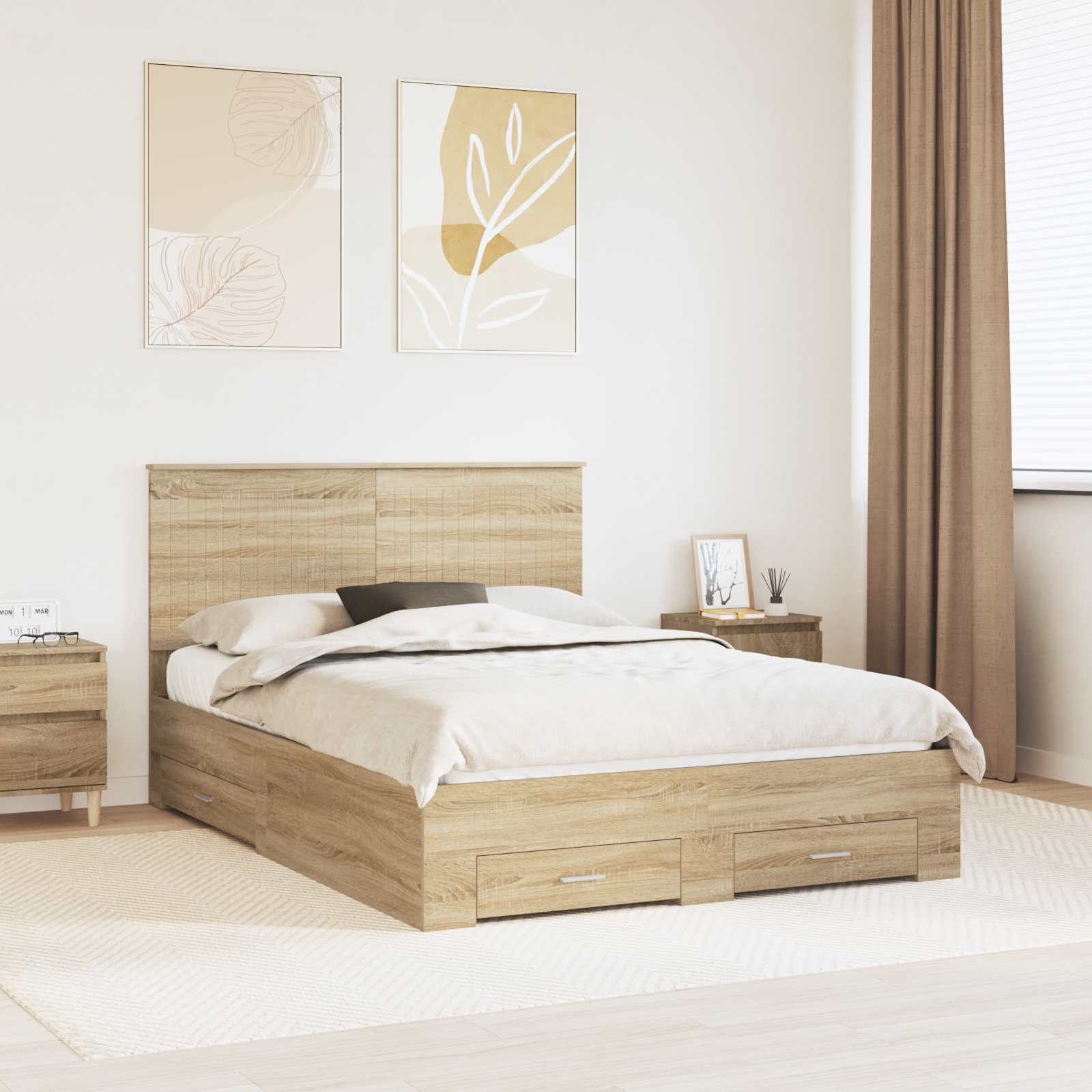 vidaXL Bed Frame with Drawer Sonoma Oak 140 x 190 cm Engineered Wood 1