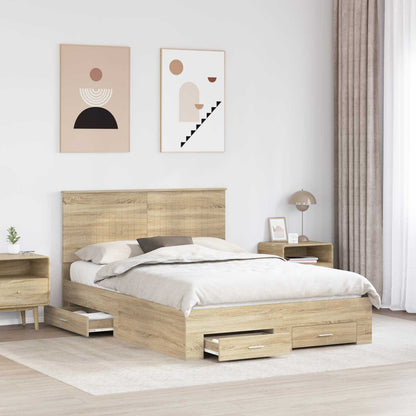 vidaXL Bed Frame with Drawer Sonoma Oak 140 x 190 cm Engineered Wood 3