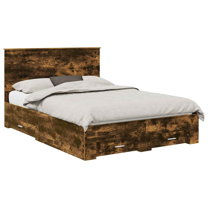 vidaXL Bed Frame with Drawer Smoked Oak 140 x 190 cm Engineered Wood 2
