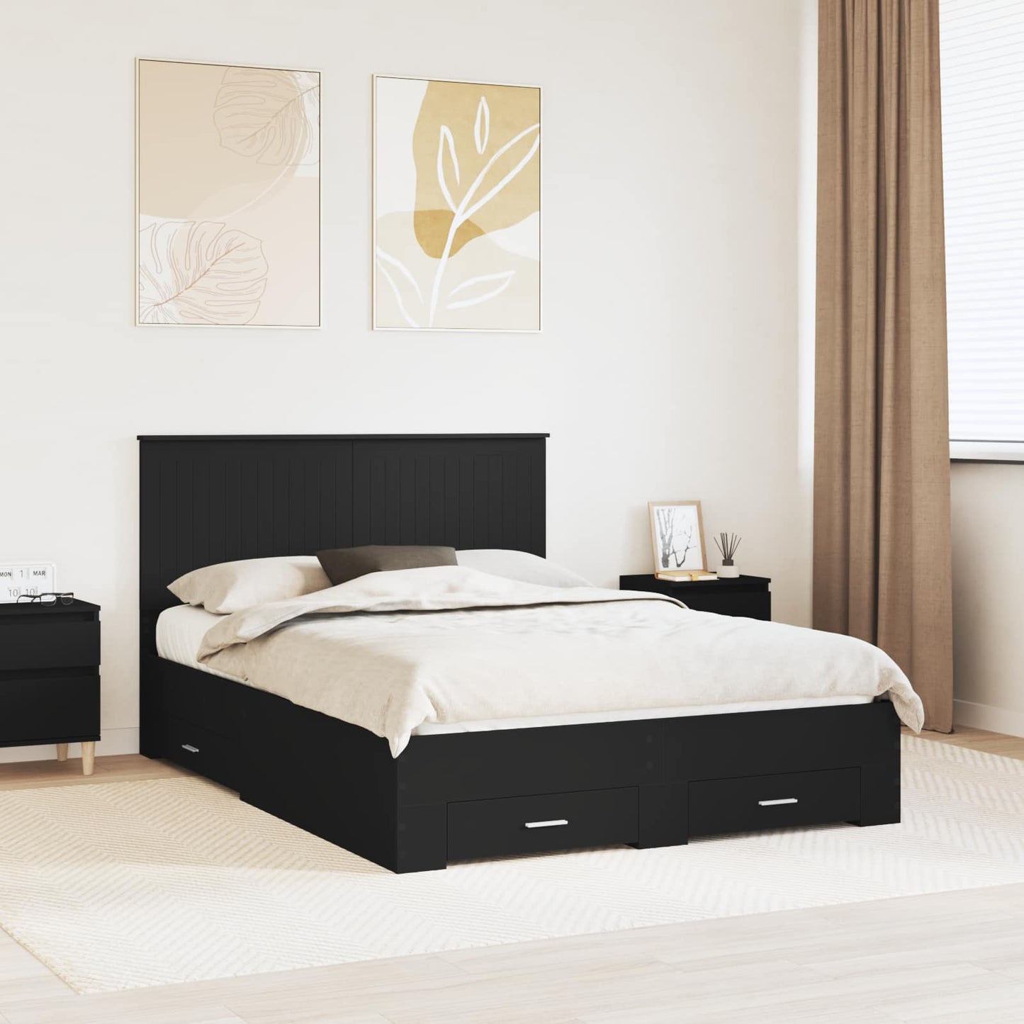 vidaXL Bed Frame with Drawer Black 135 x 190 cm Engineered Wood 1