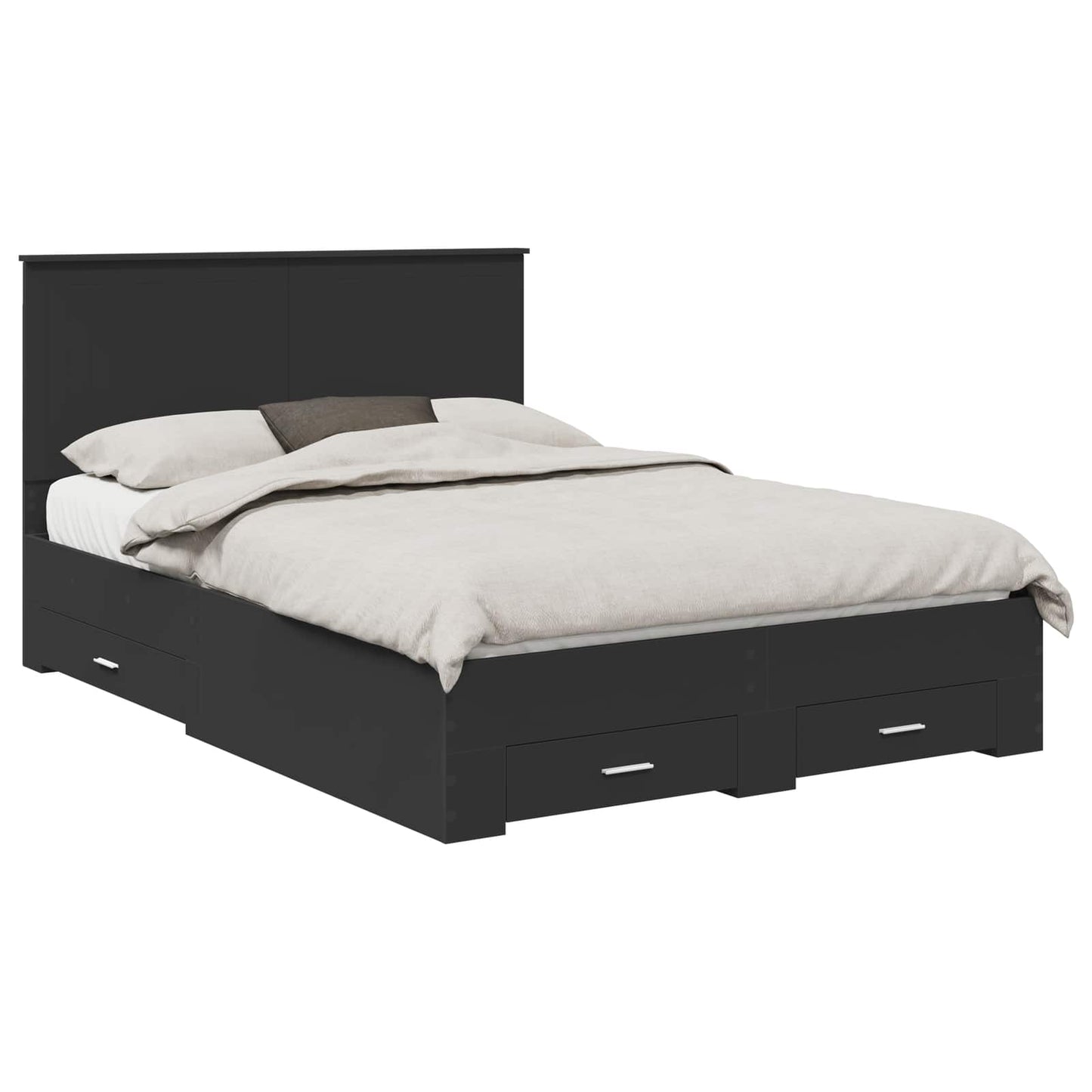 vidaXL Bed Frame with Drawer Black 135 x 190 cm Engineered Wood 2