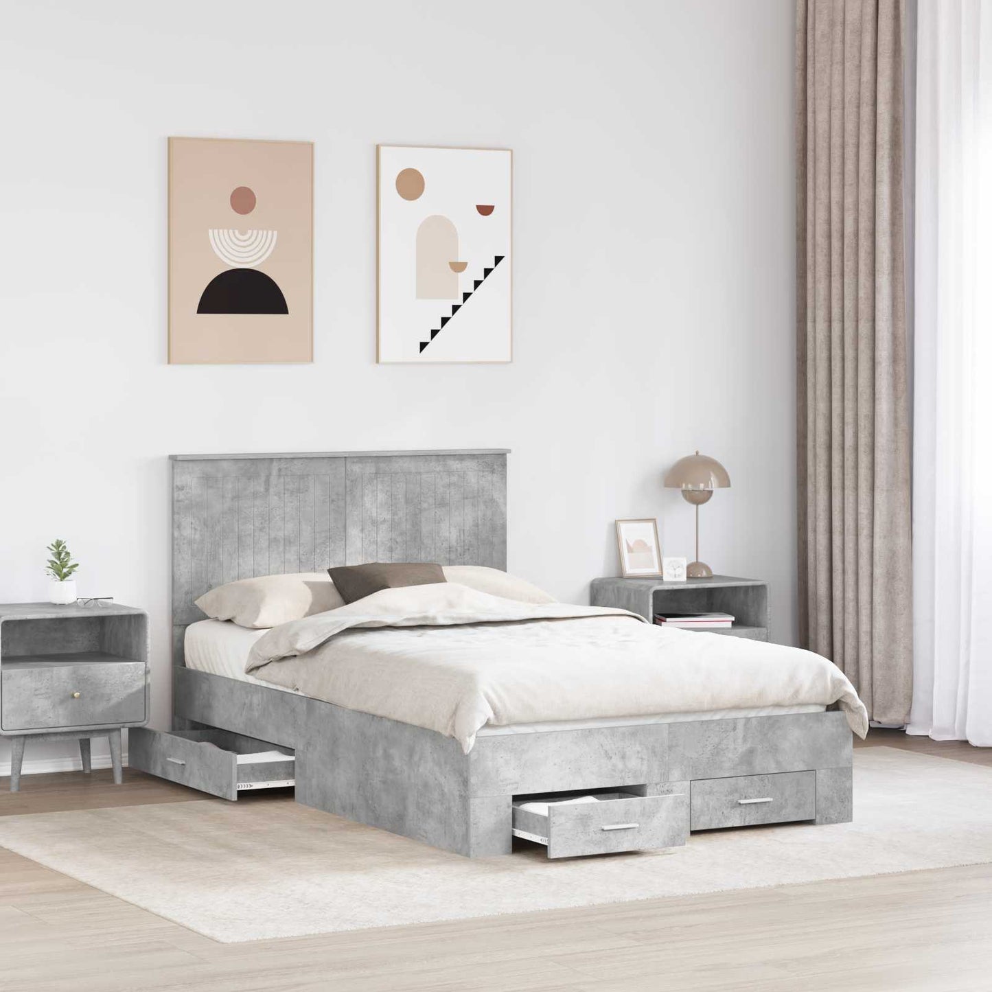 vidaXL Bed Frame Concrete Grey 120 x 200 cm Engineered Wood 3