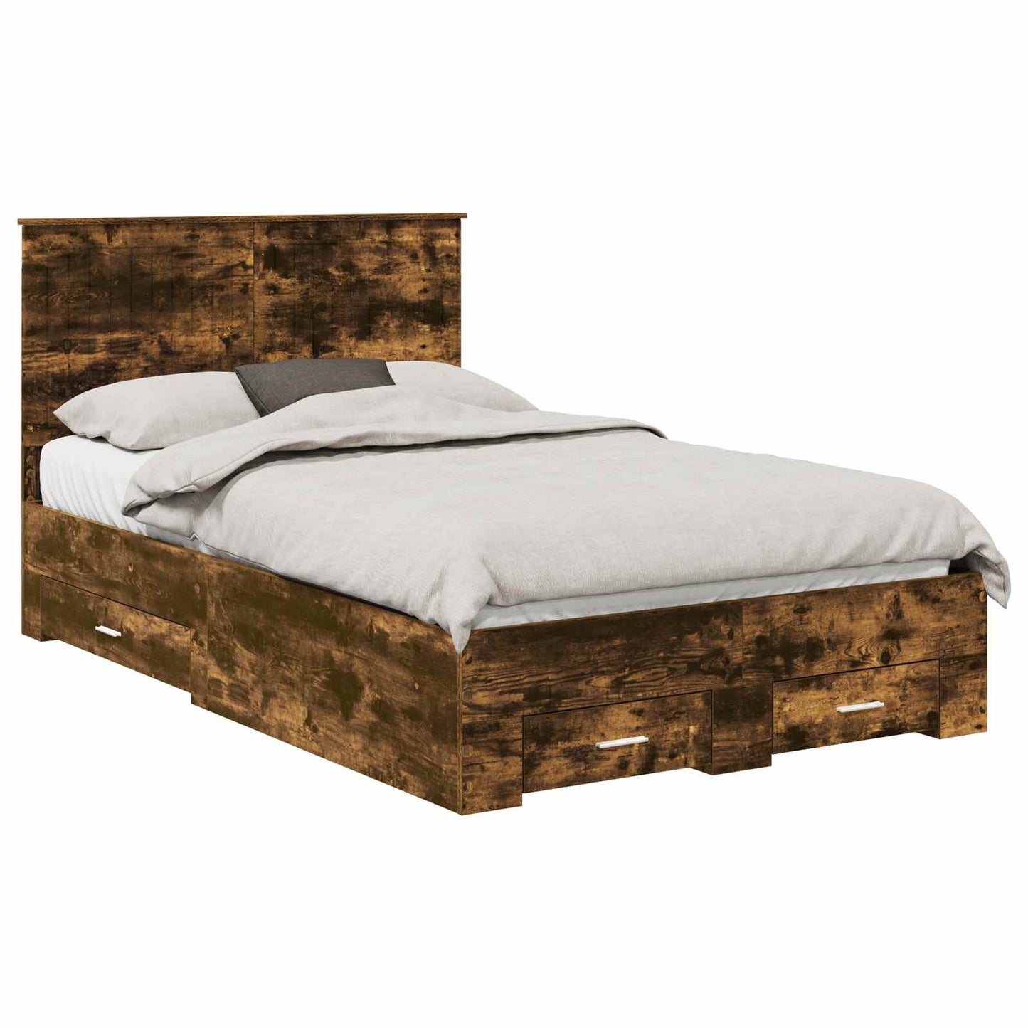 vidaXL Bed Frame with Drawer Smoked Oak 120 x 200 cm Engineered Wood 2