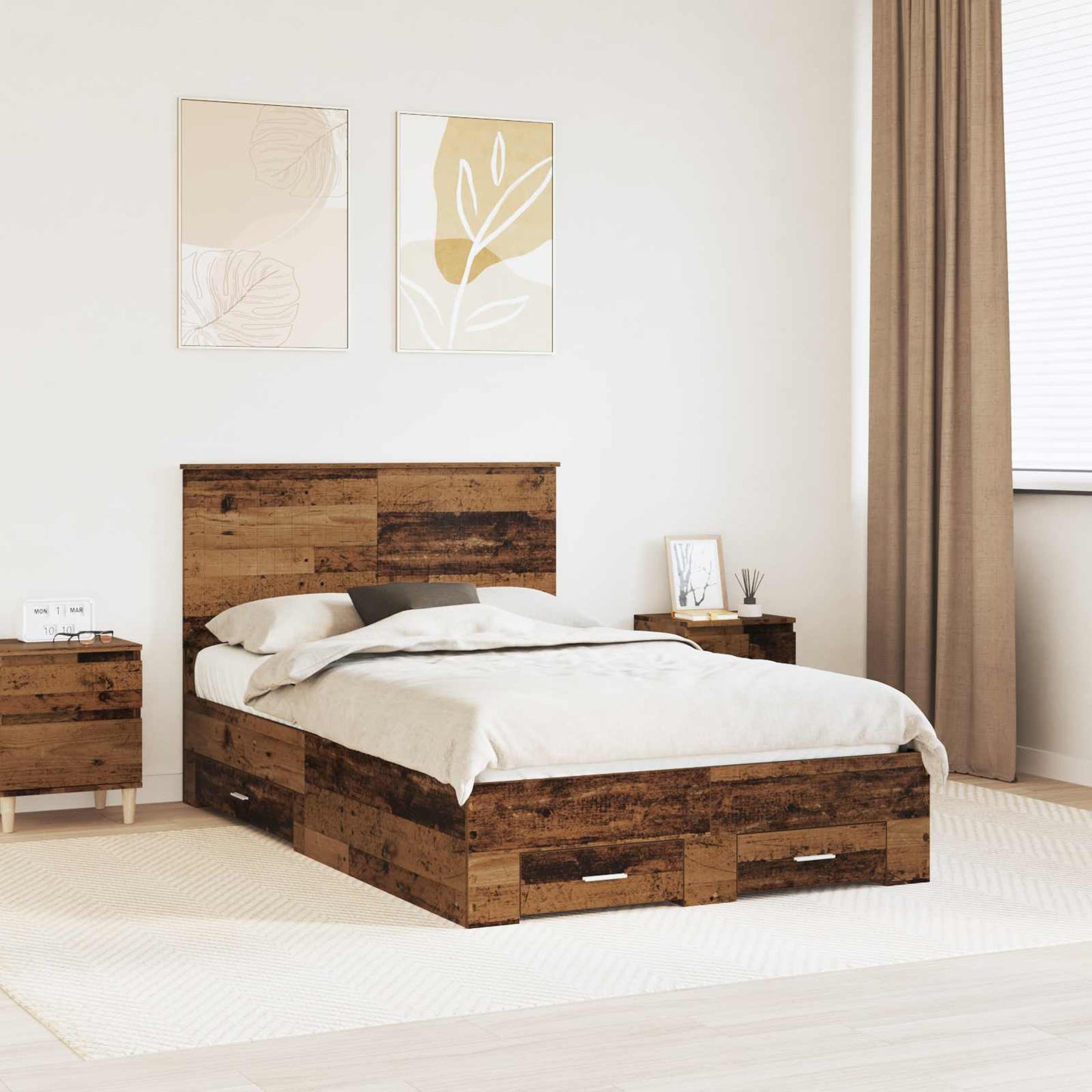 vidaXL Bed Frame with Drawer Old Wood 120 x 190 cm Engineered Wood 1