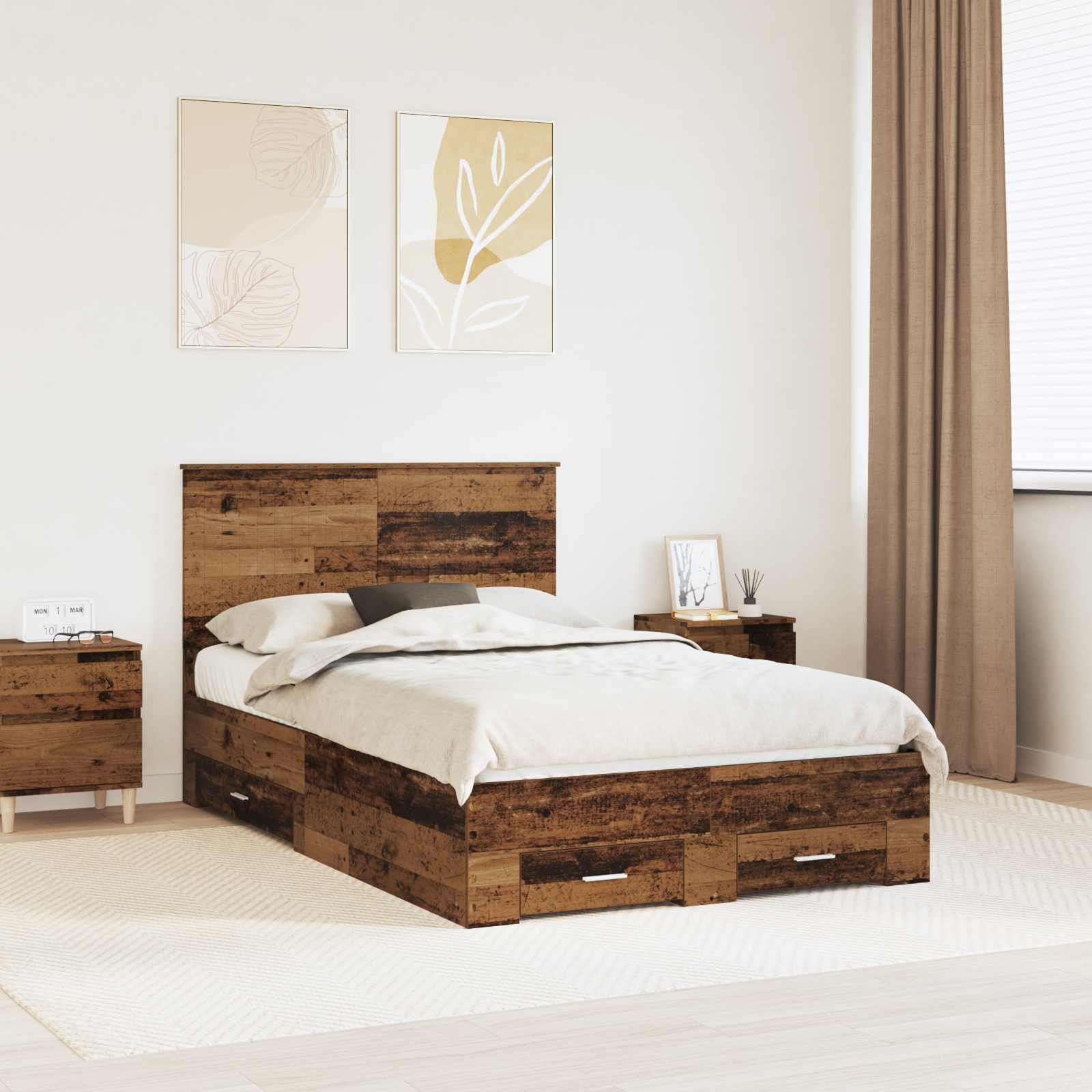 vidaXL Bed Frame with Drawer Old Wood 120 x 190 cm Engineered Wood 1