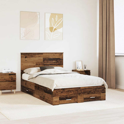 vidaXL Bed Frame with Drawer Old Wood 120 x 190 cm Engineered Wood 1