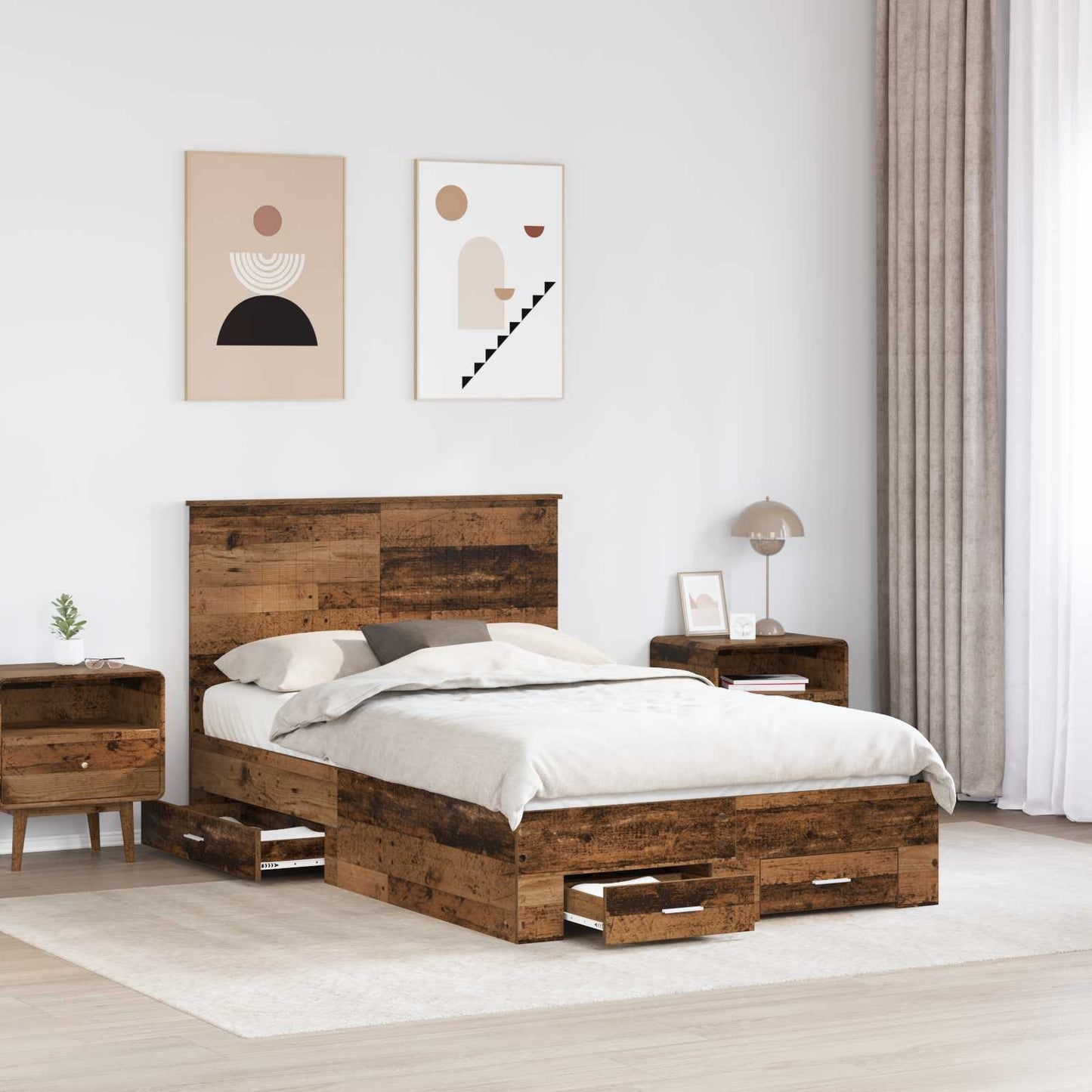 vidaXL Bed Frame with Drawer Old Wood 120 x 190 cm Engineered Wood 3