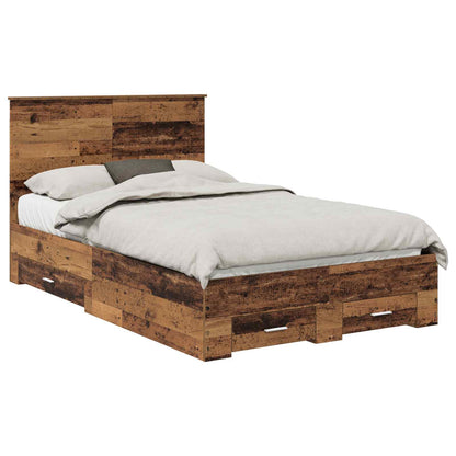 vidaXL Bed Frame with Drawer Old Wood 120 x 190 cm Engineered Wood 2