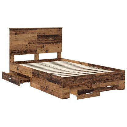 vidaXL Bed Frame with Drawer Old Wood 120 x 190 cm Engineered Wood 5