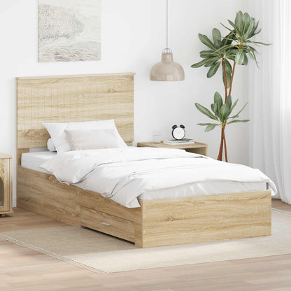 Bed Frame with Drawer Engineered Wood Length 200 cm Sonoma Oak 100 cm
