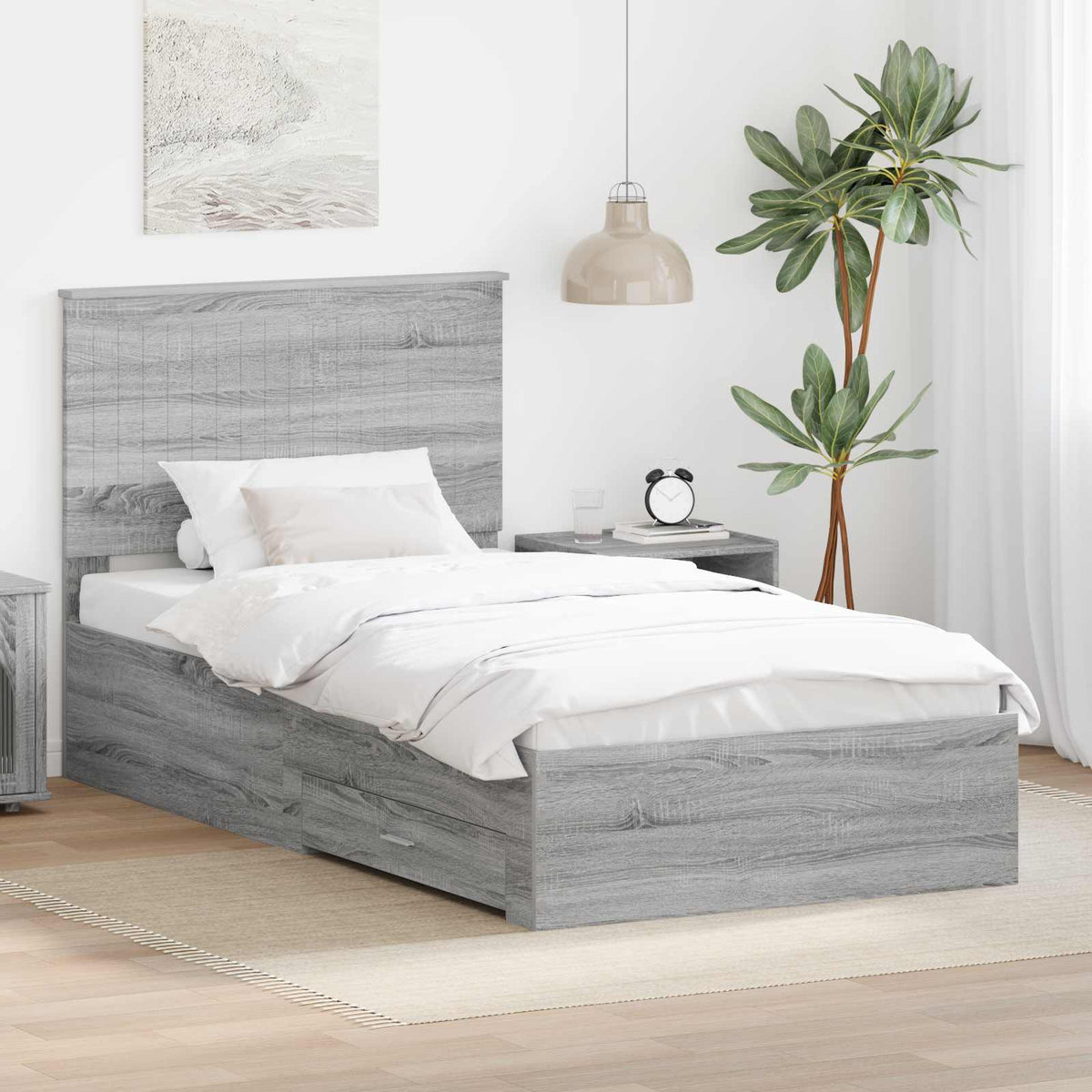 vidaXL Bed Frame with Drawer Grey Sonoma 100 x 200 cm Engineered Wood 1