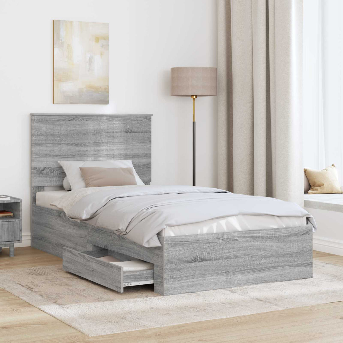 vidaXL Bed Frame with Drawer Grey Sonoma 100 x 200 cm Engineered Wood 3