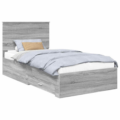vidaXL Bed Frame with Drawer Grey Sonoma 100 x 200 cm Engineered Wood 2