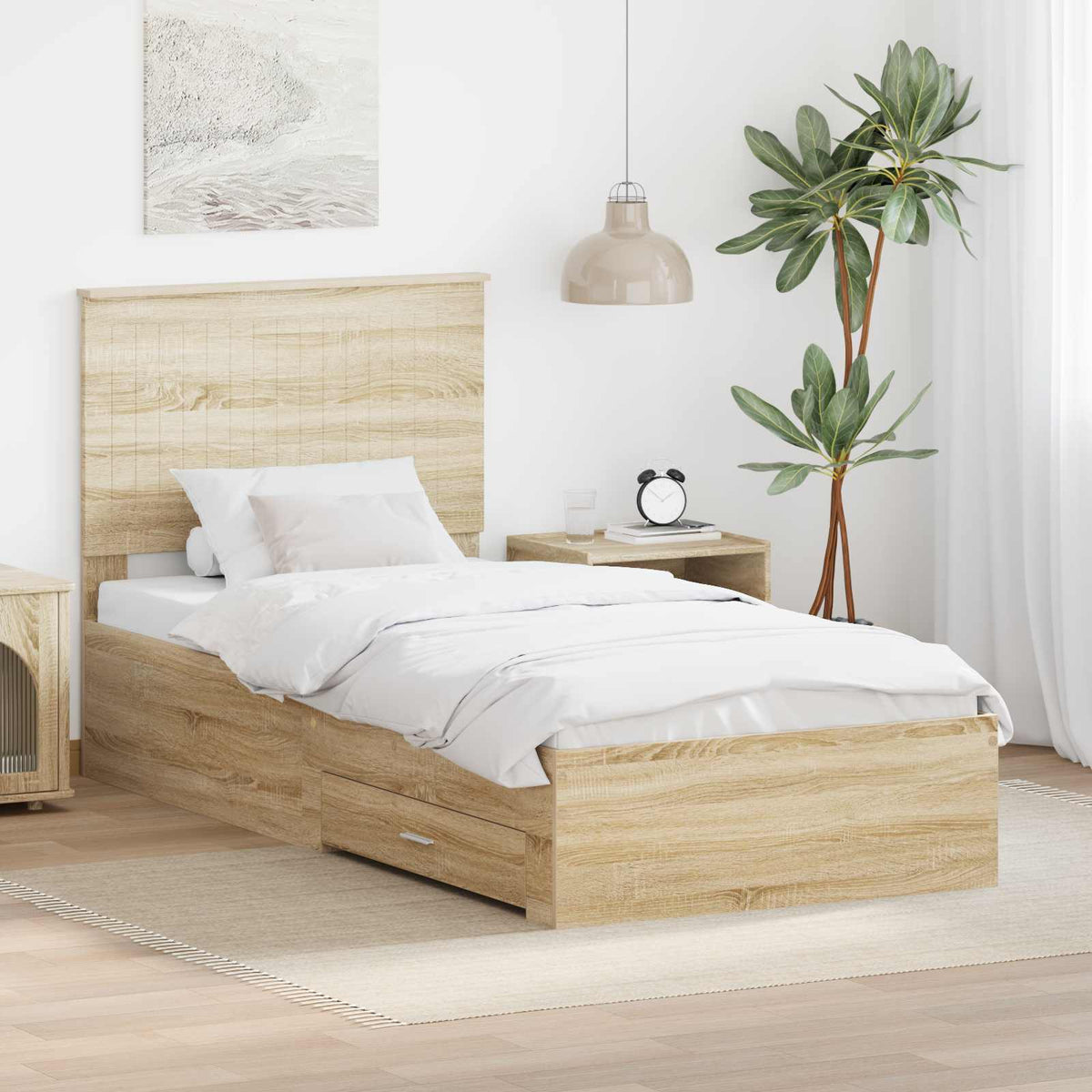 Bed Frame with Drawer Engineered Wood Length 200 cm Sonoma Oak 90 cm