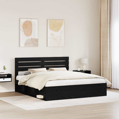 vidaXL Bed Frame with Headboard Black 200 x 200 cm Solid Pine Wood 3