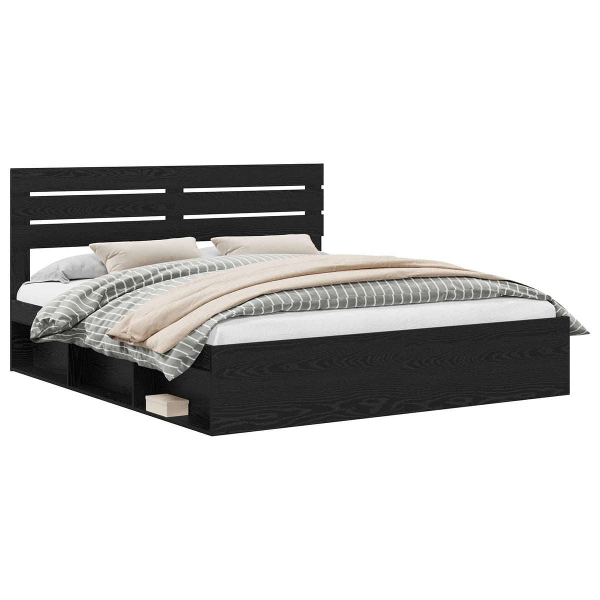 vidaXL Bed Frame with Headboard Black 200 x 200 cm Solid Pine Wood 2
