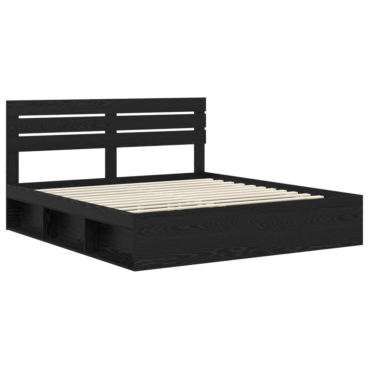 vidaXL Bed Frame with Headboard Black 200 x 200 cm Solid Pine Wood 4