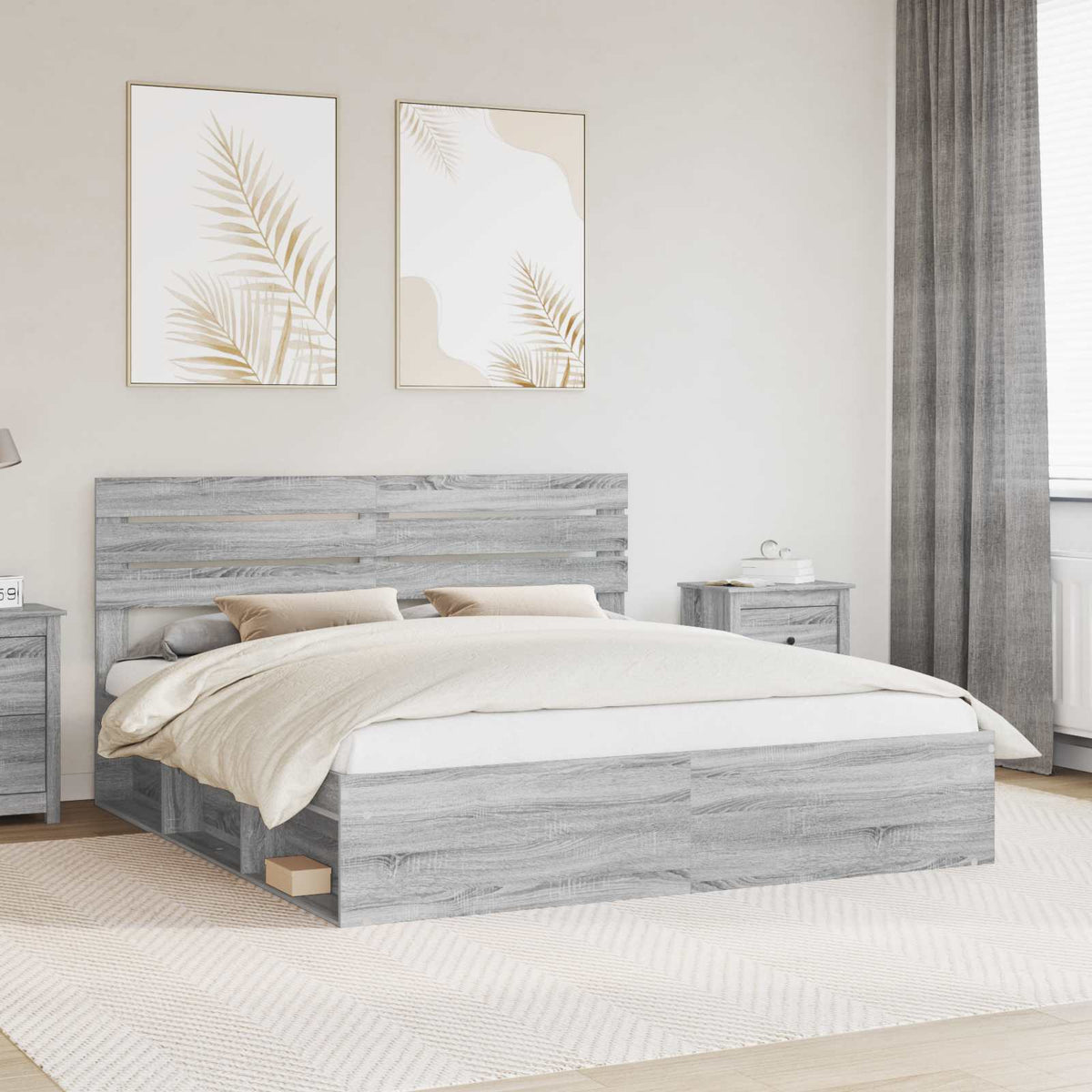 Bed Frame Solid Pine Wood Length 200 cm Grey Sonoma 200 cm