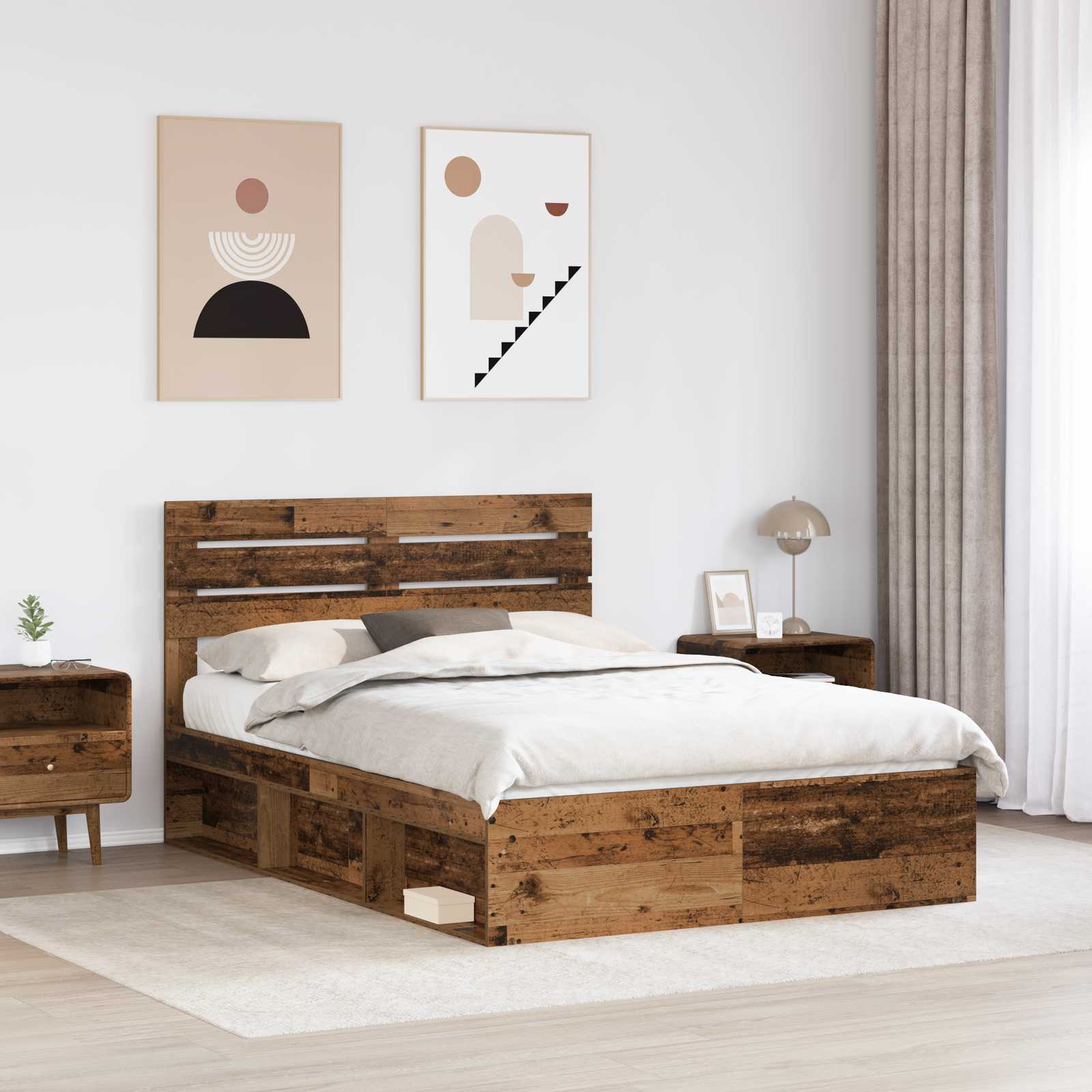 vidaXL Bed Frame with Headboard Old Wood 140 x 190 cm Solid Pine Wood 3