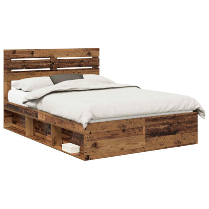 vidaXL Bed Frame with Headboard Old Wood 140 x 190 cm Solid Pine Wood 2