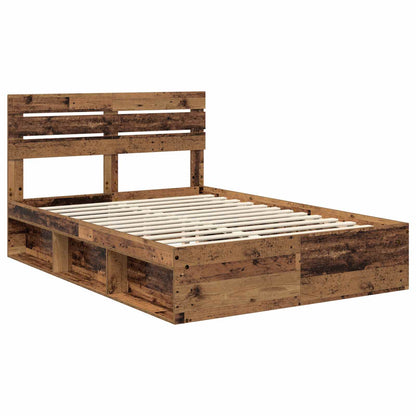 vidaXL Bed Frame with Headboard Old Wood 140 x 190 cm Solid Pine Wood 4